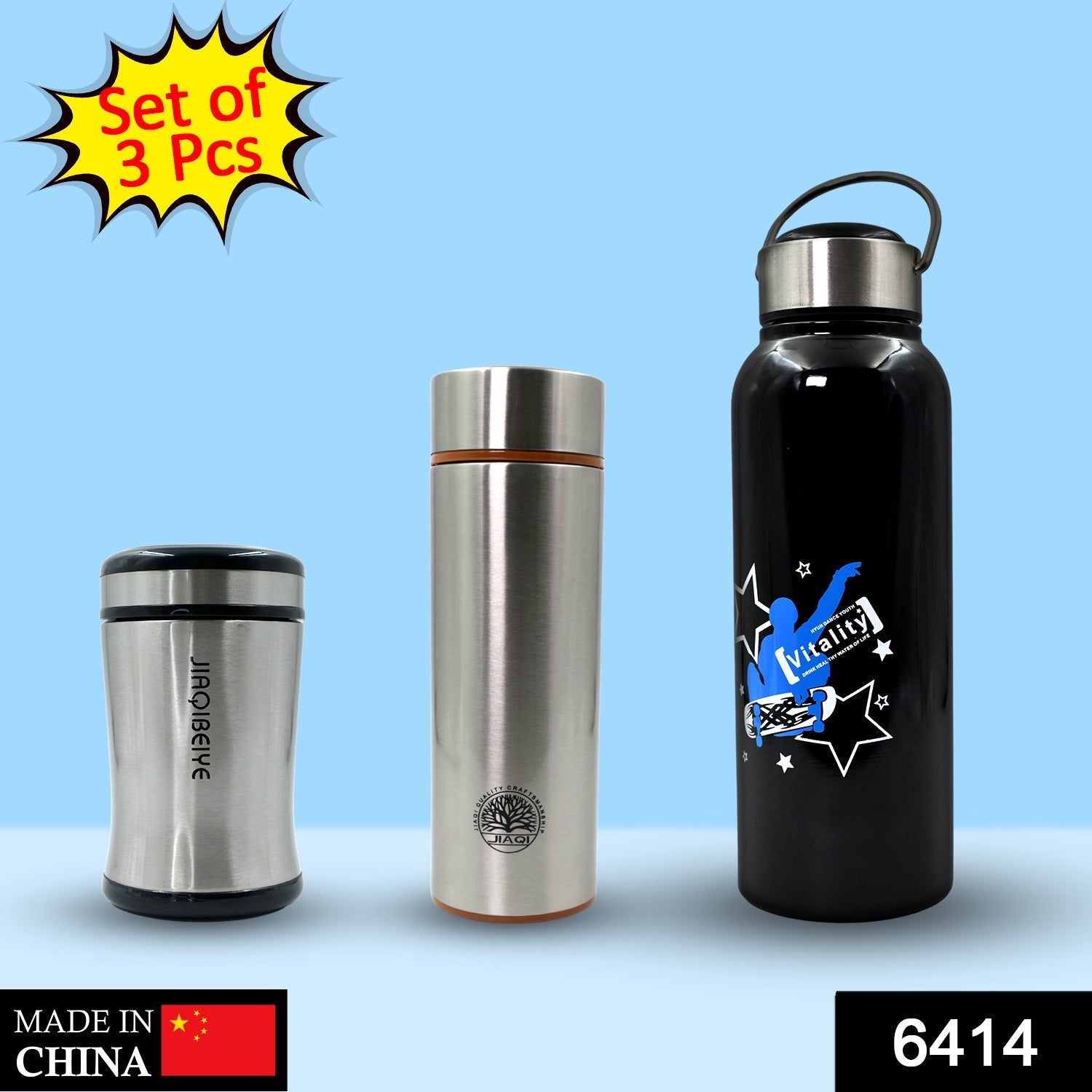 6414 Double Wall Vacuum Insulated Stainless Steel Hot & Cold Flask Water Bottle - Pack of 3, Size: 250 ml, 350 ml & 450 ml (Multicolor) - DeoDap 6414 Double Wall Vacuum Insulated Stainless Steel Hot & Cold Flask Water Bottle - Pack of 3, Size: 250 ml, 350 ml & 450 ml (Multicolor) - DeoDap